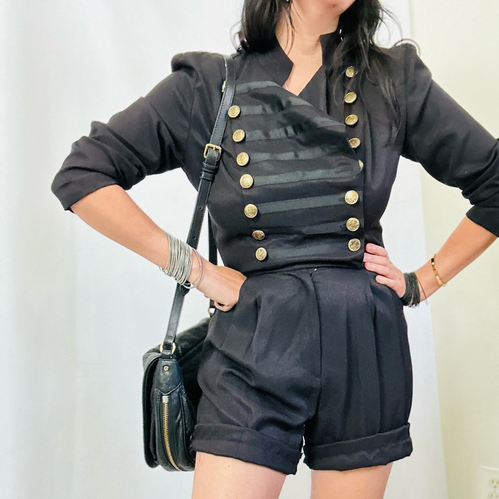 Vintage Upcycke Lew Magram Black Military Jumpsuit